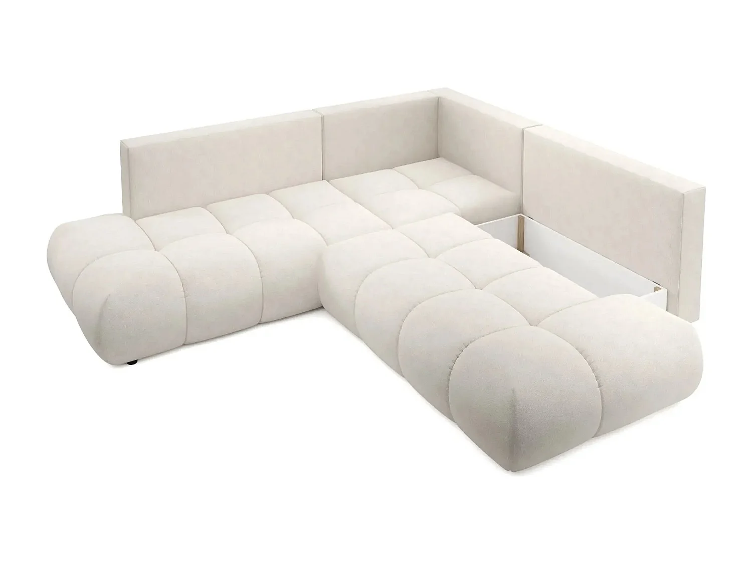 CONSTANCE L - Canapé d'angle convertible tissu chenille 4 places - Beige - Droit