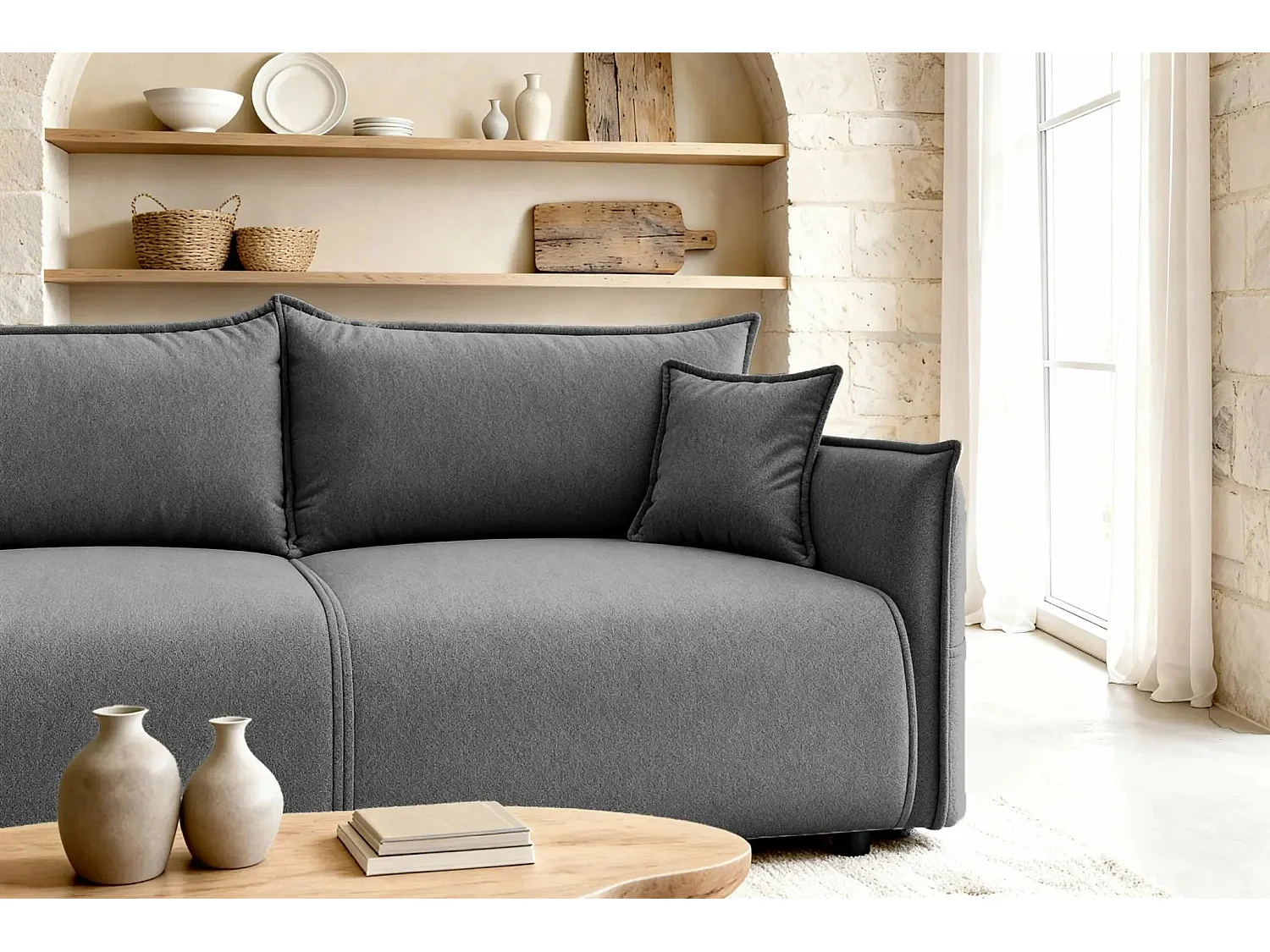 CAROLINA - Canapé droit convertible tissu chiné 3 places - Gris foncé