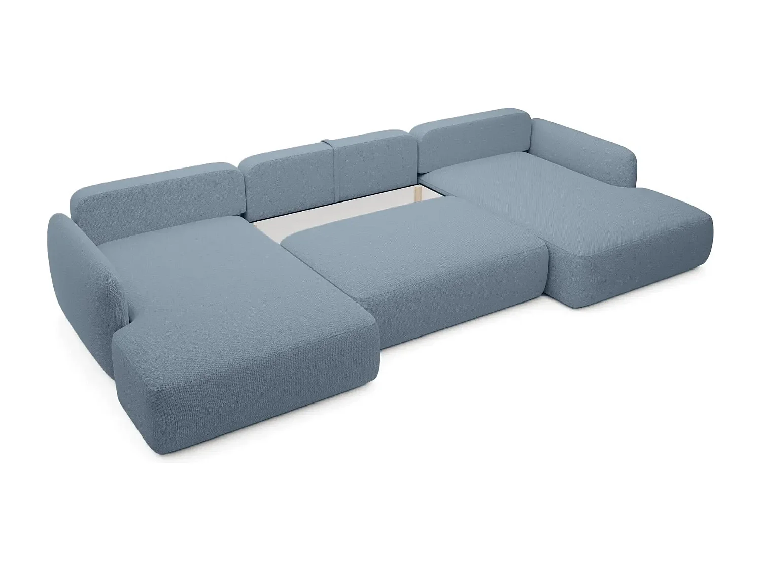 GIGI - Canapé panoramique convertible tissu bouclette 5 places - Bleu