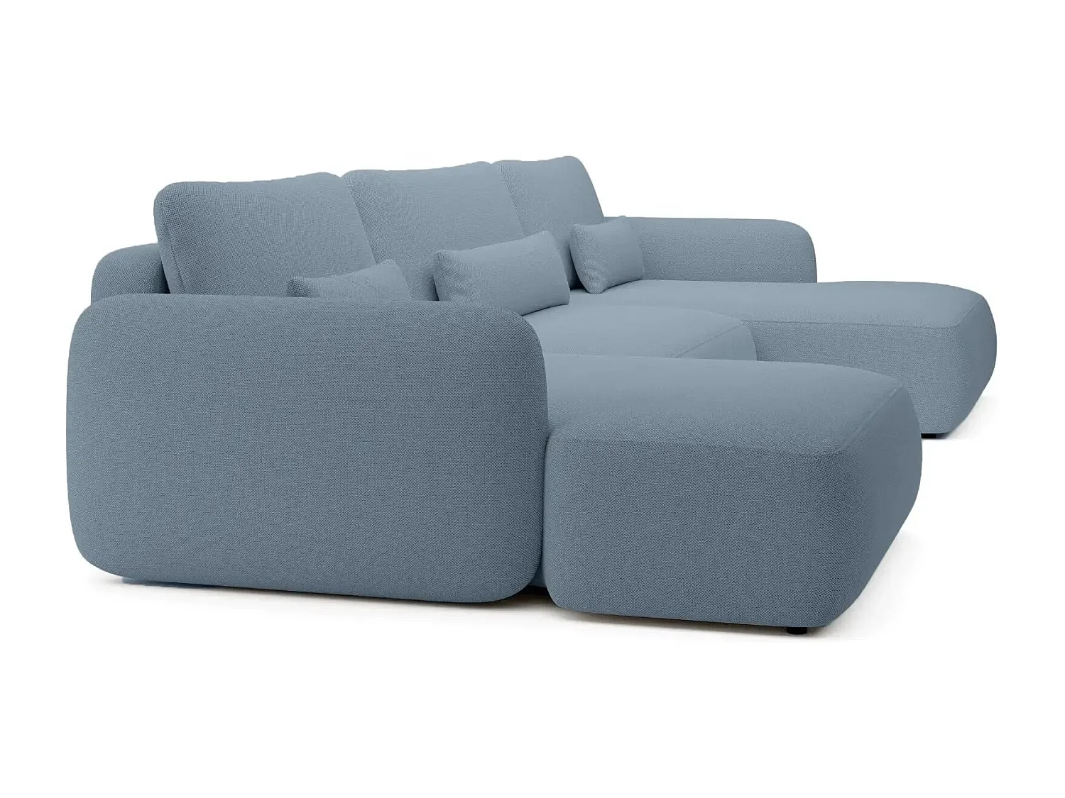 GIGI - Canapé panoramique convertible tissu bouclette 5 places - Bleu