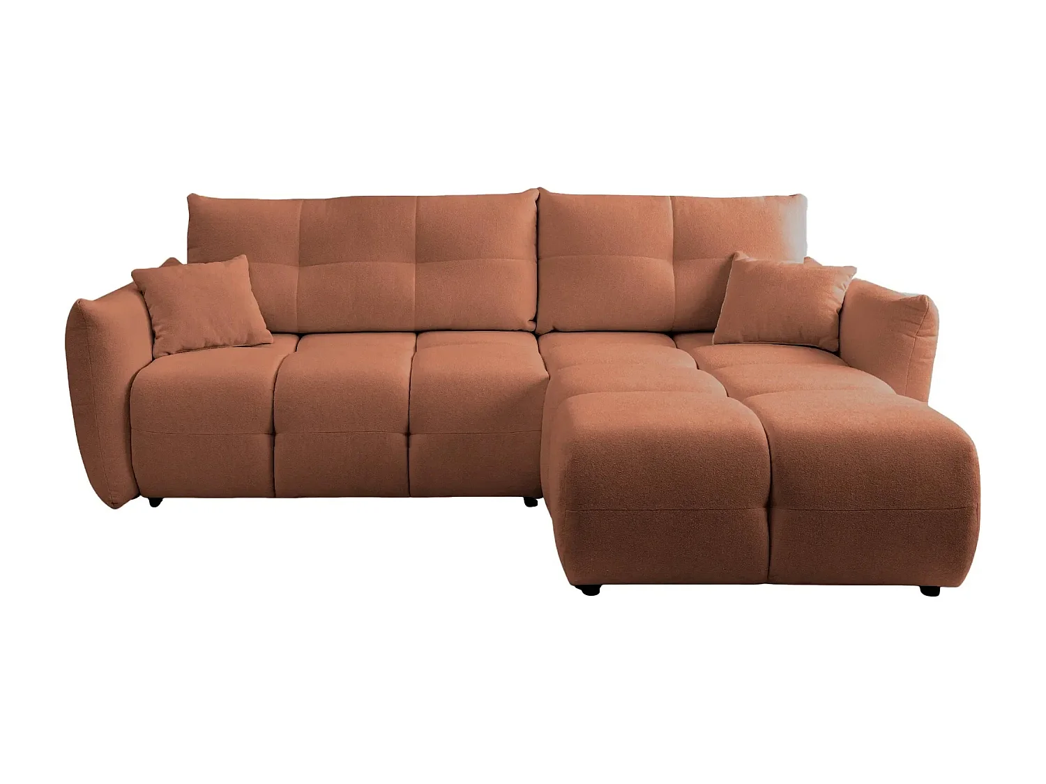 JUNE - Canapé d'angle convertible tissu bouclette 3 places - Terracotta