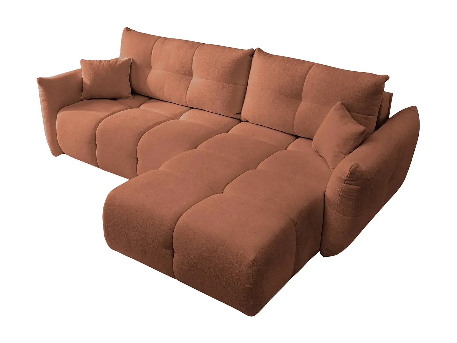 JUNE - Canapé d'angle convertible tissu bouclette 3 places - Terracotta