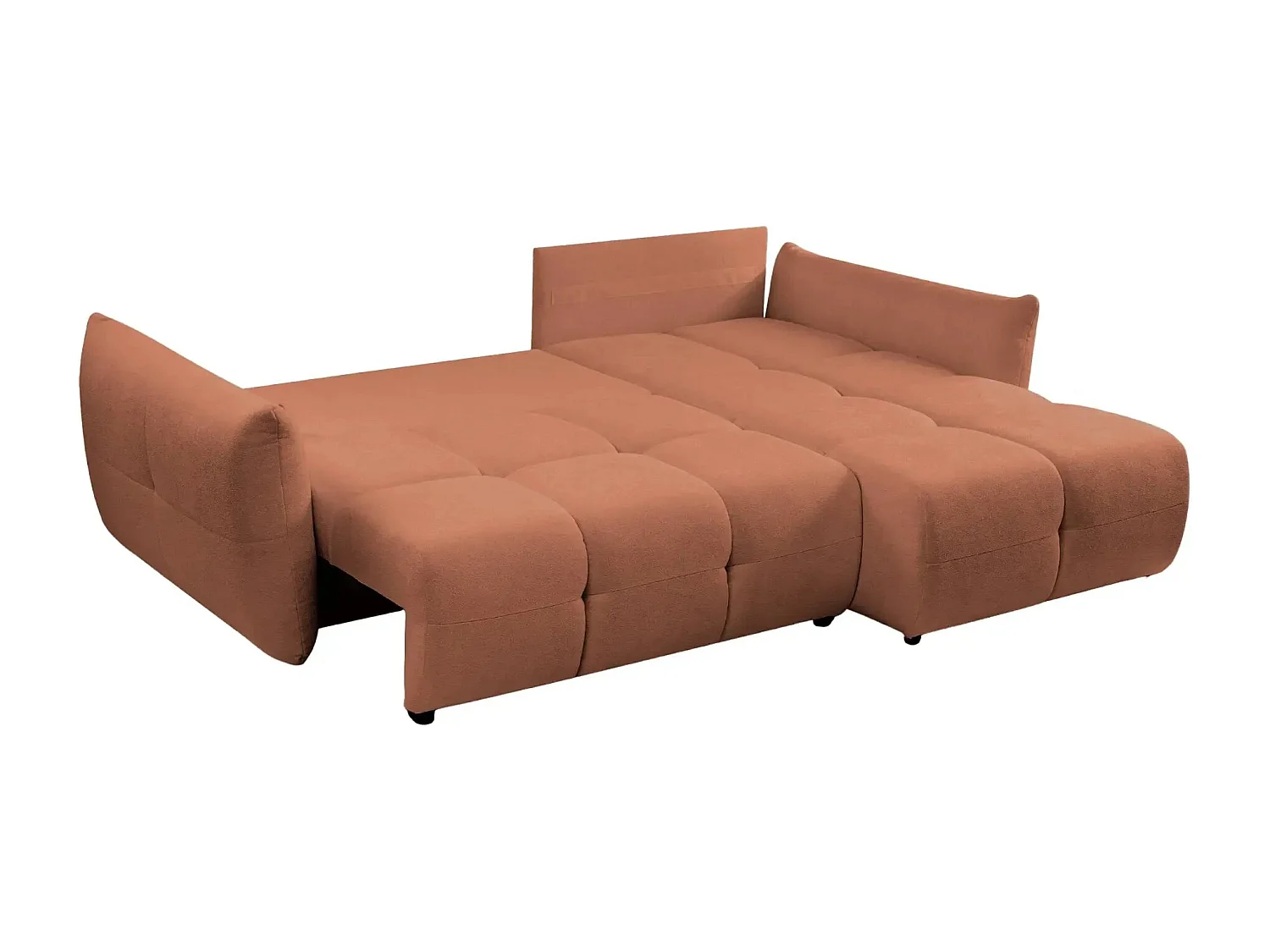 JUNE - Canapé d'angle convertible tissu bouclette 3 places - Terracotta