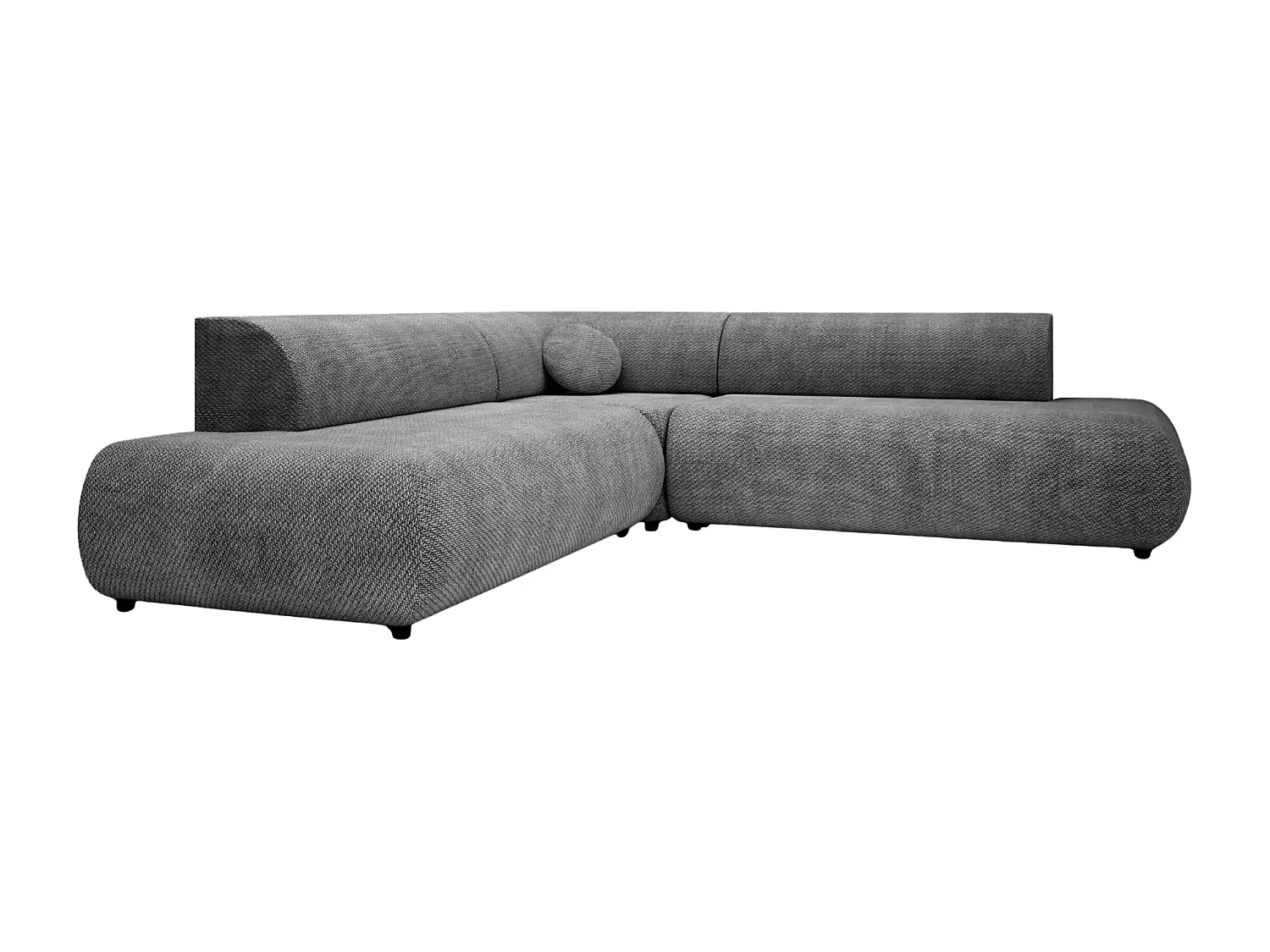 LEVI - Canapé panoramique convertible tissu lisse 5 places - Gris foncé - Gauche