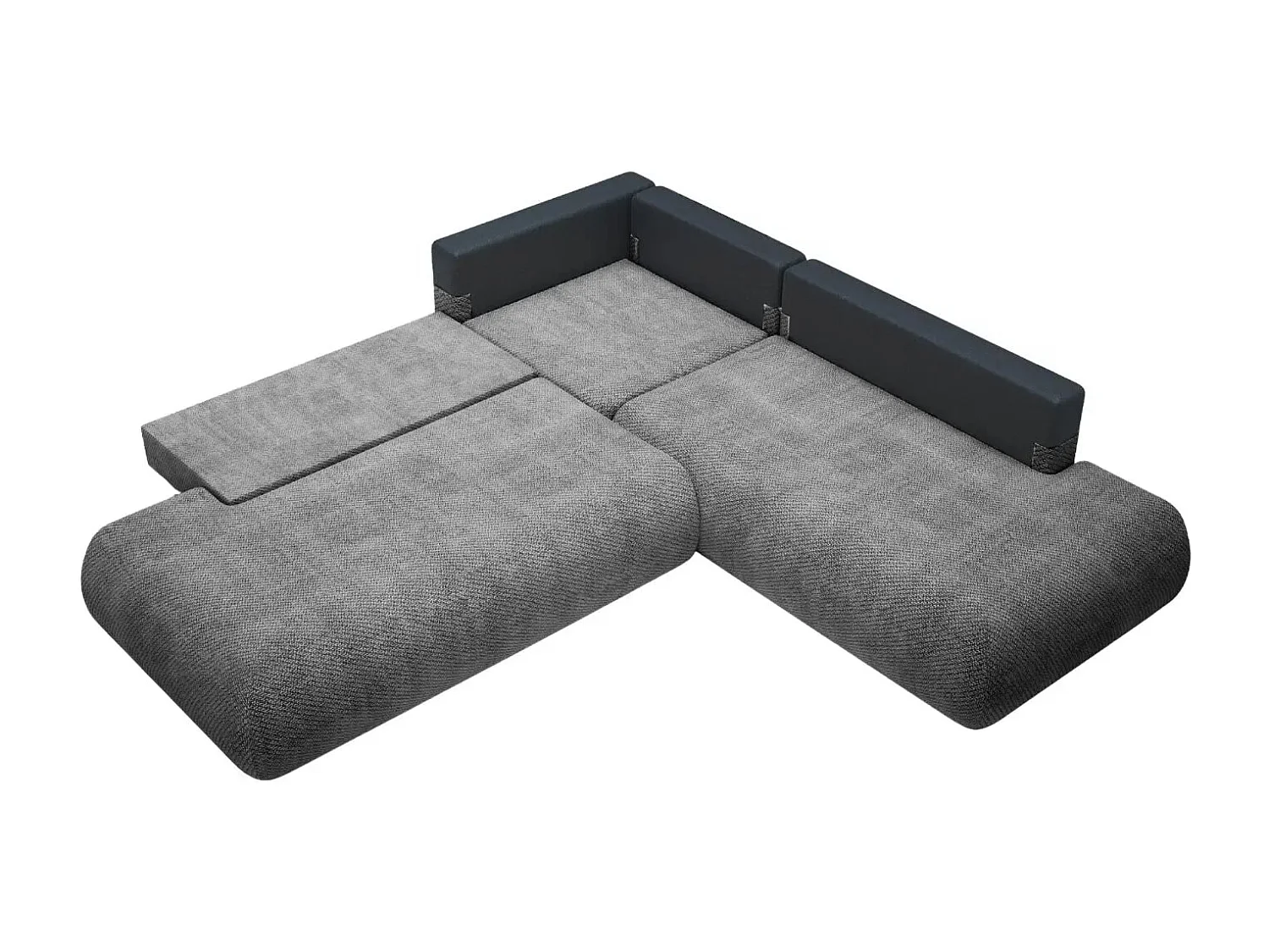LEVI - Canapé panoramique convertible tissu lisse 5 places - Gris foncé - Gauche