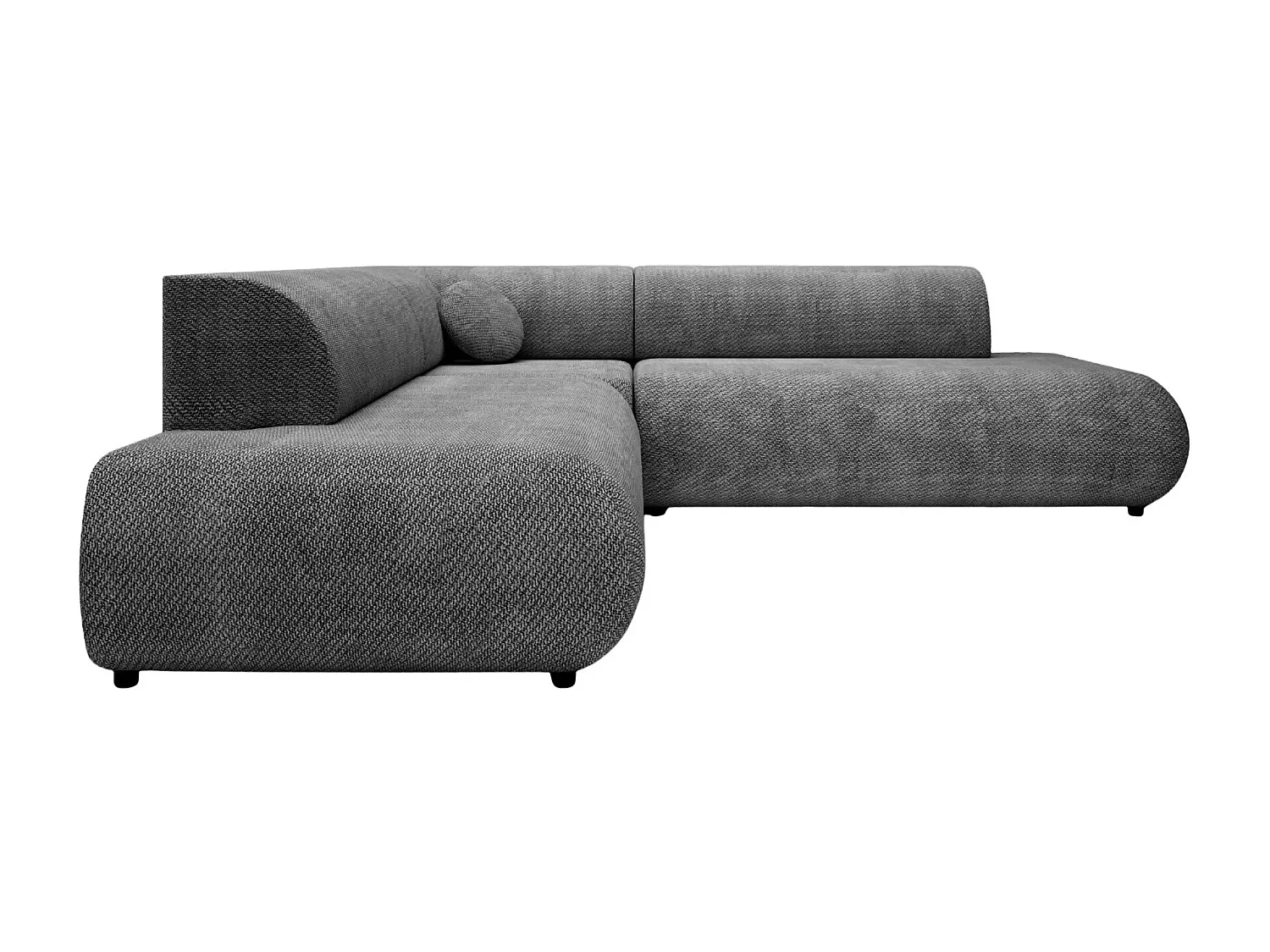 LEVI - Canapé panoramique convertible tissu lisse 5 places - Gris foncé - Gauche