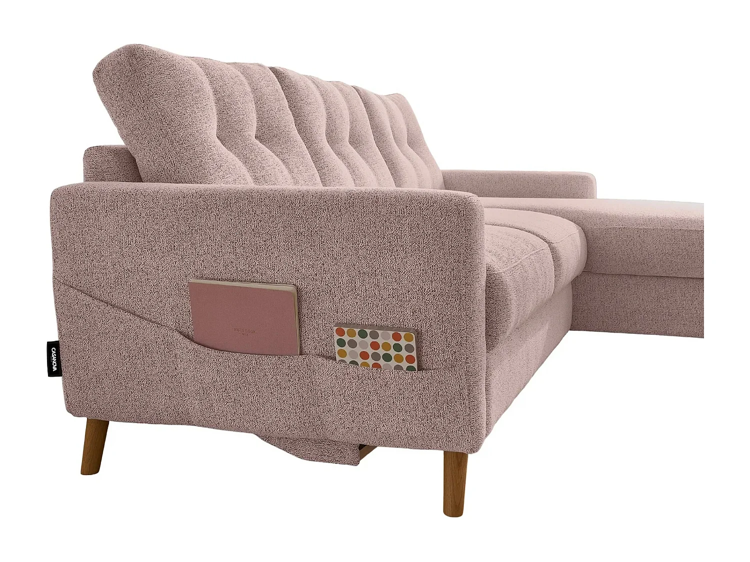 GASPARD - Canapé d'angle convertible tissu bouclette 4 places - Rose - Droit