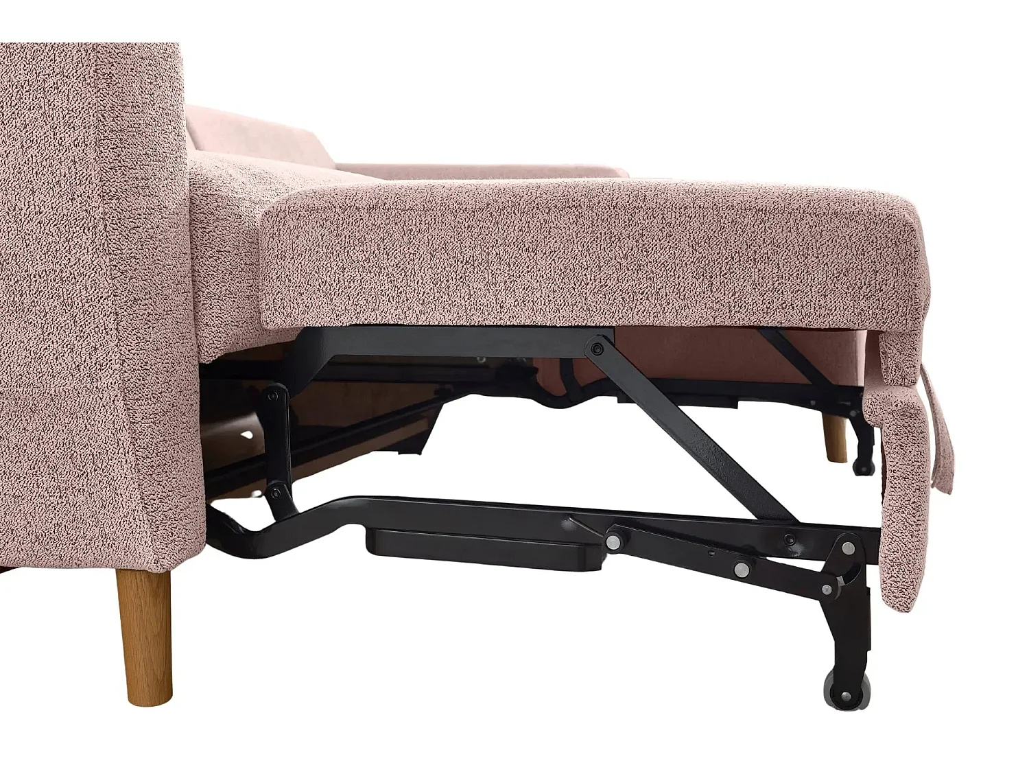 GASPARD - Canapé d'angle convertible tissu bouclette 4 places - Rose - Droit