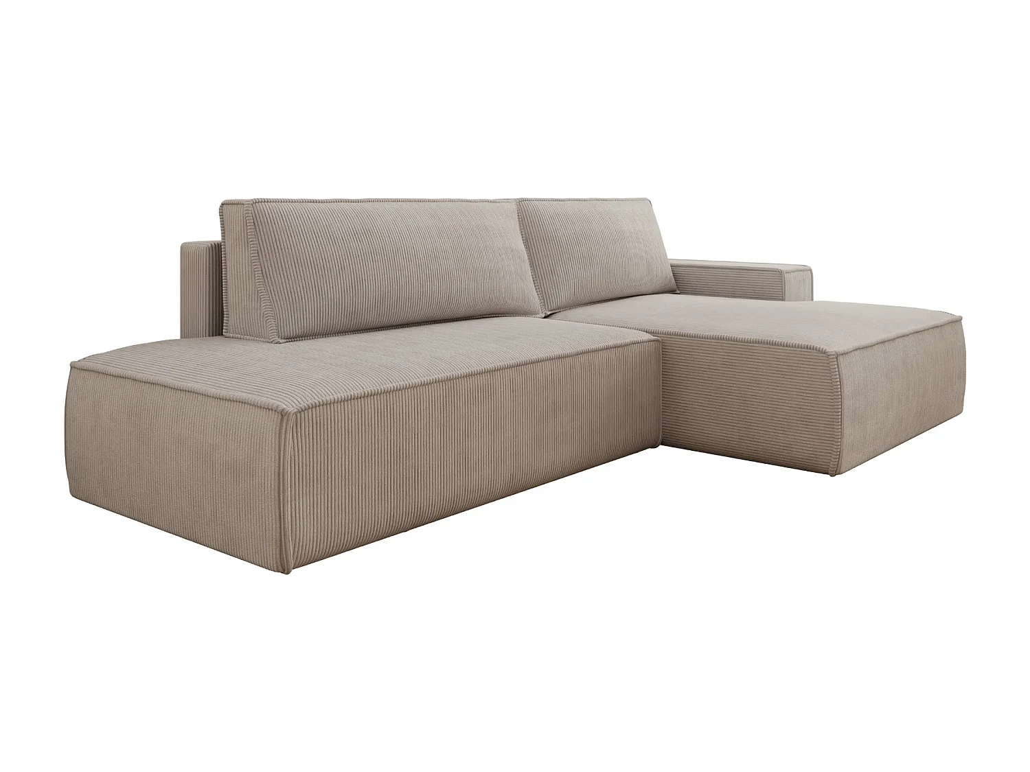 JADE - Canapé d'angle convertible velours côtelé - Beige - Droit