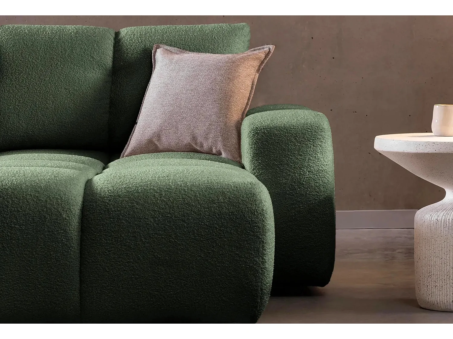 CONSTANCE - Canapé d'angle convertible tissu bouclette 4 places - Vert - Droit