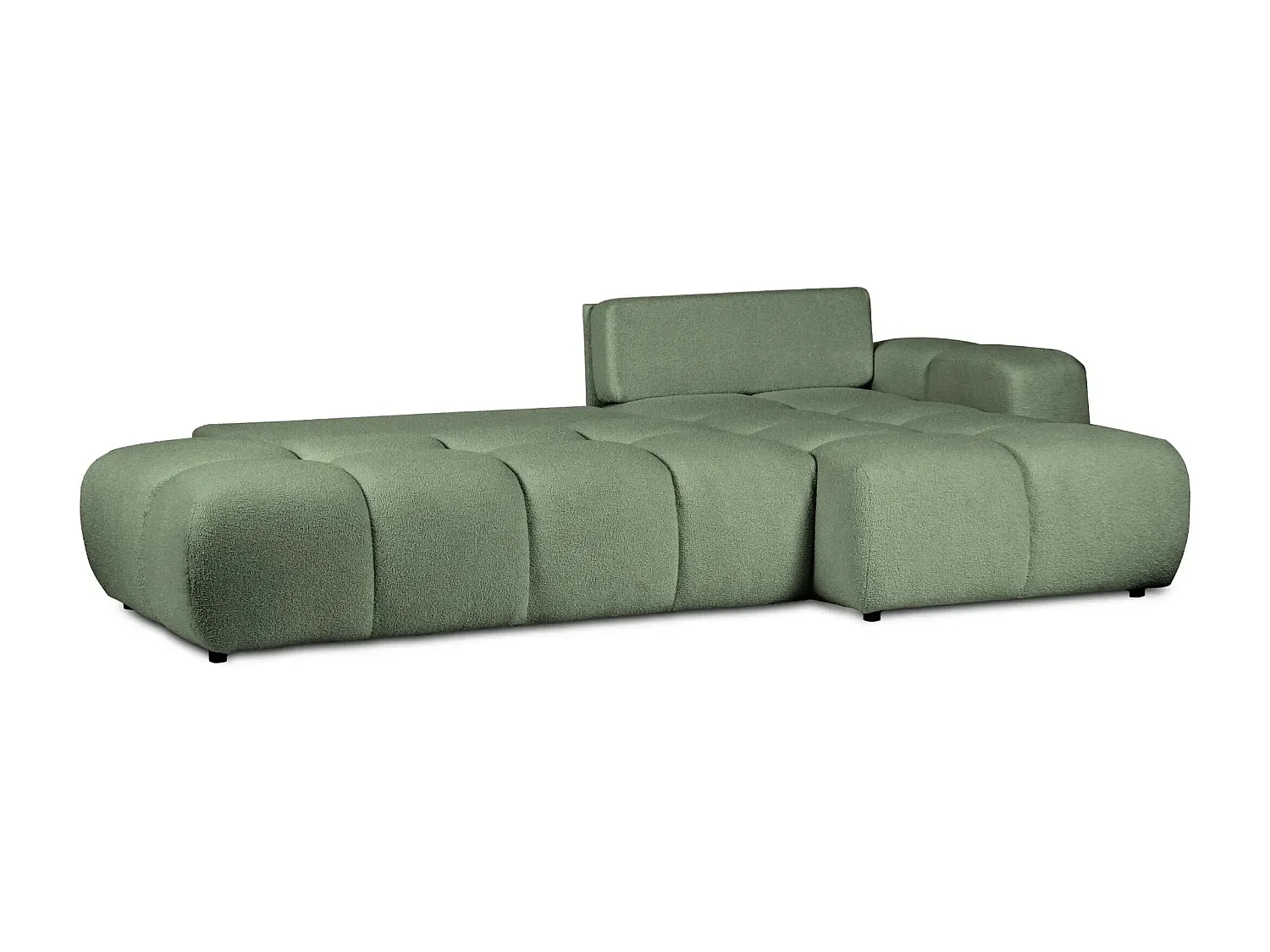 CONSTANCE - Canapé d'angle convertible tissu bouclette 4 places - Vert - Droit