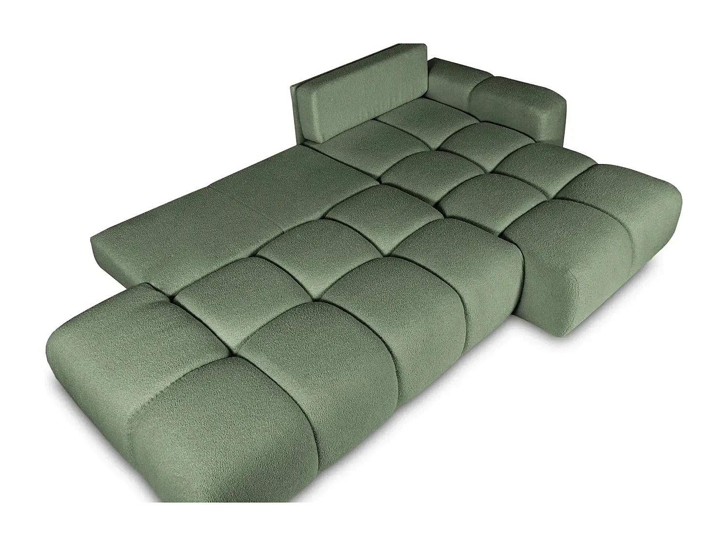 CONSTANCE - Canapé d'angle convertible tissu bouclette 4 places - Vert - Droit