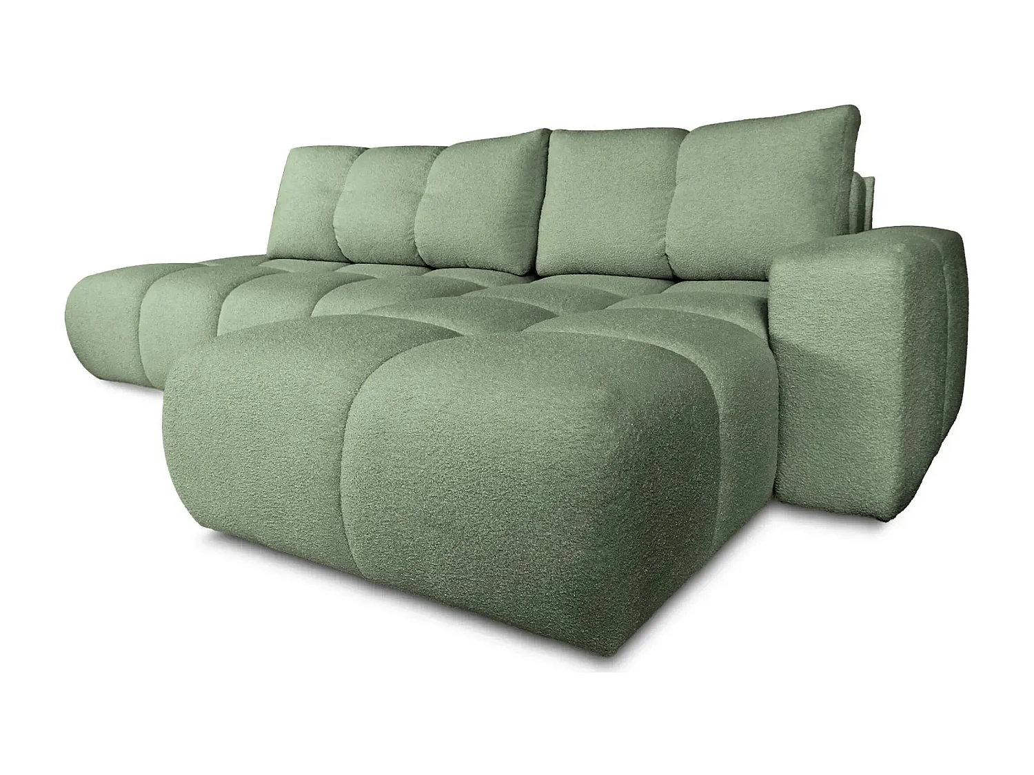 CONSTANCE - Canapé d'angle convertible tissu bouclette 4 places - Vert - Gauche