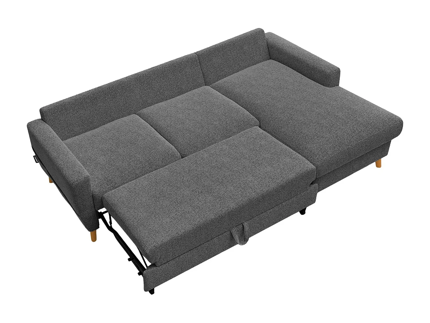 GASPARD - Canapé d'angle convertible tissu bouclette 4 places - Gris - Droit