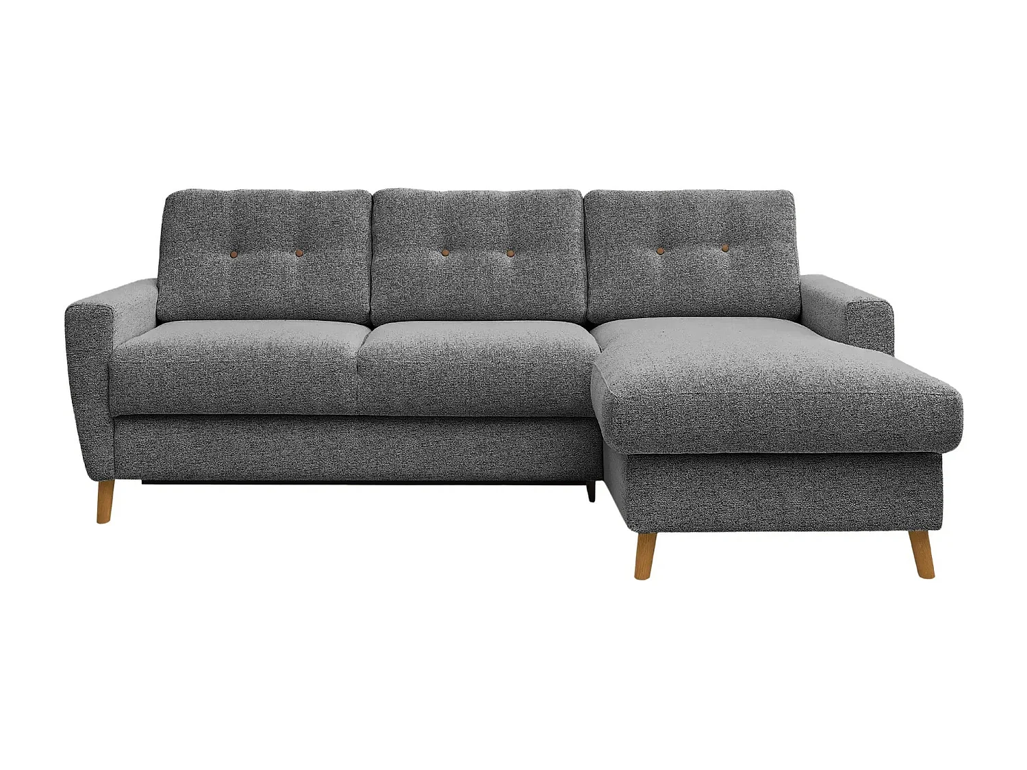 GASPARD - Canapé d'angle convertible tissu bouclette 4 places - Gris - Droit