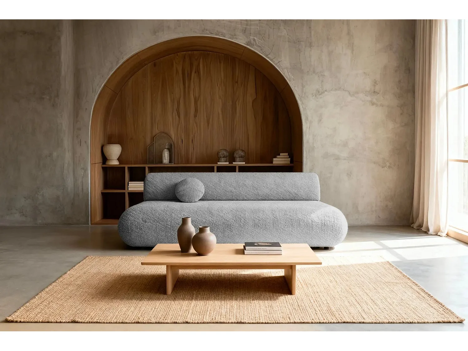 LEVI - Canapé droit convertible tissu lisse 2 places - Gris clair