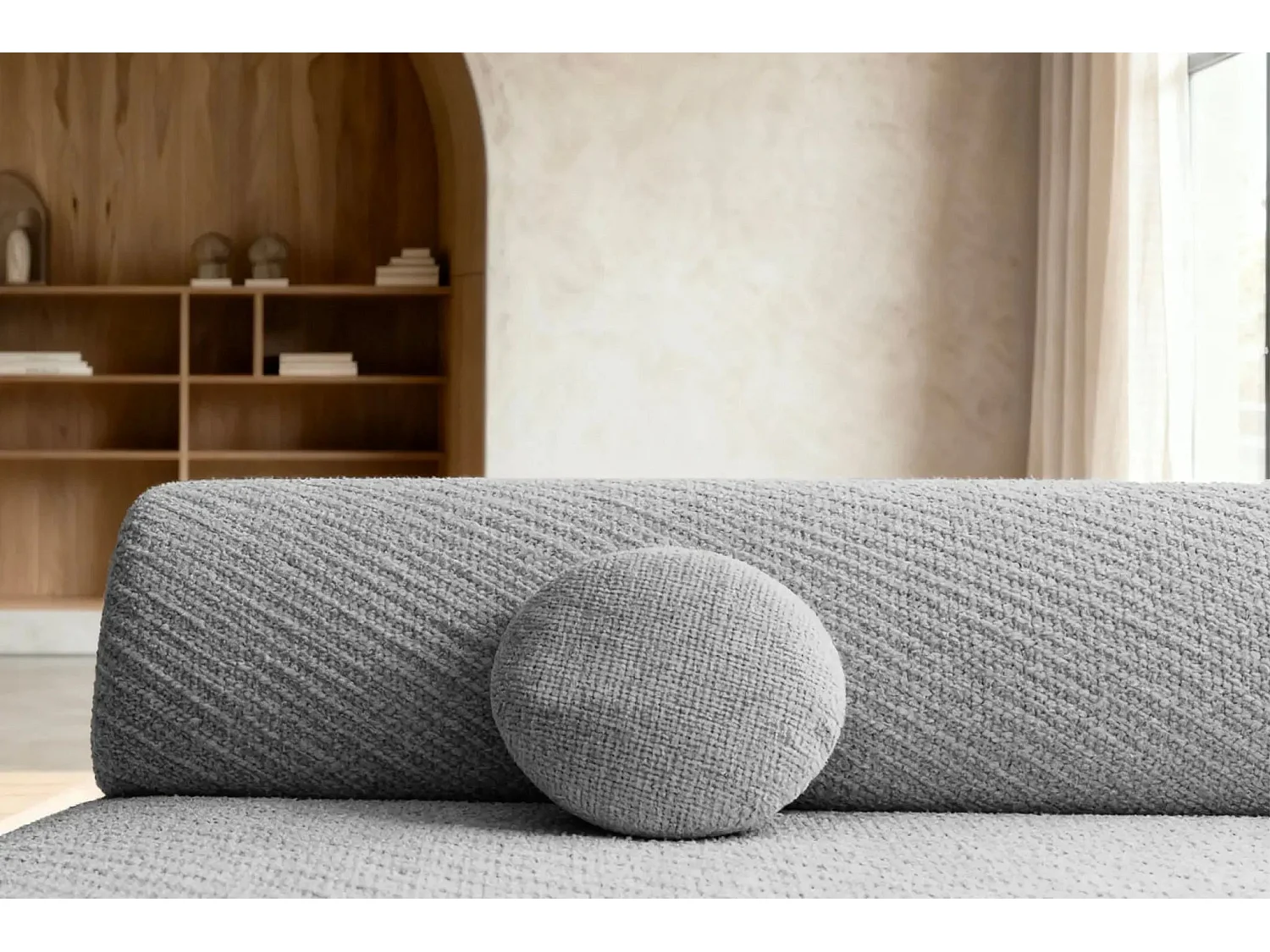 LEVI - Canapé droit convertible tissu lisse 2 places - Gris clair