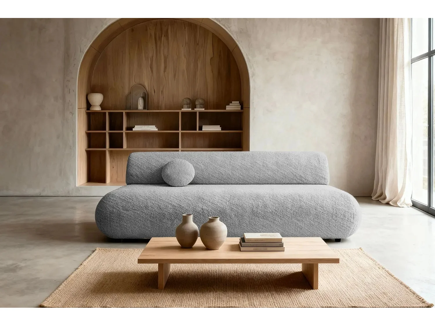 LEVI - Canapé droit convertible tissu lisse 2 places - Gris clair