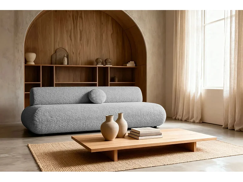 LEVI - Canapé droit convertible tissu lisse 2 places - Gris clair