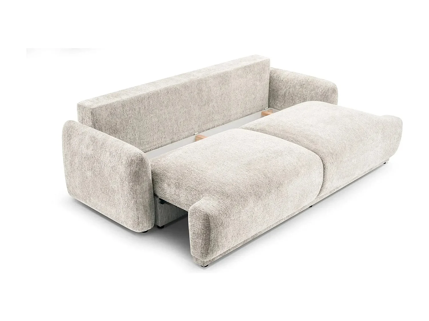 CLAUDIA - Canapé droit convertible tissu chenille 3 places - Beige