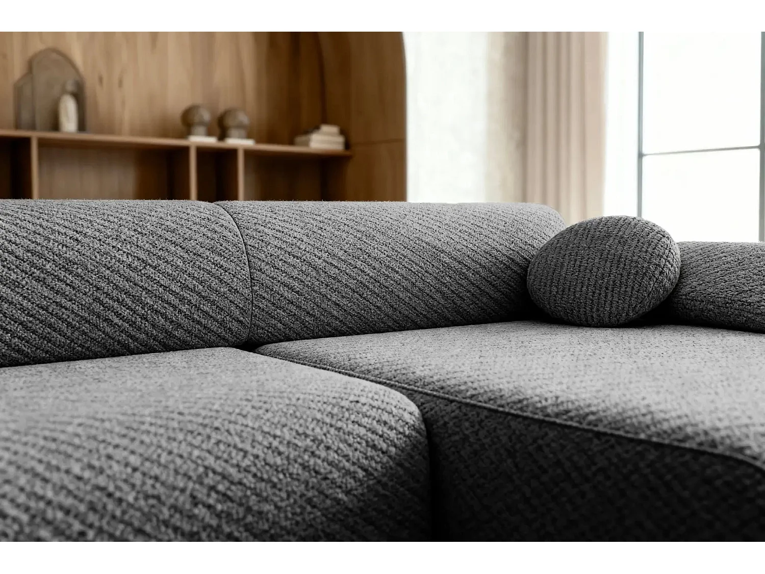 LEVI - Canapé d'angle convertible tissu lisse 3 places - Gris foncé - Gauche