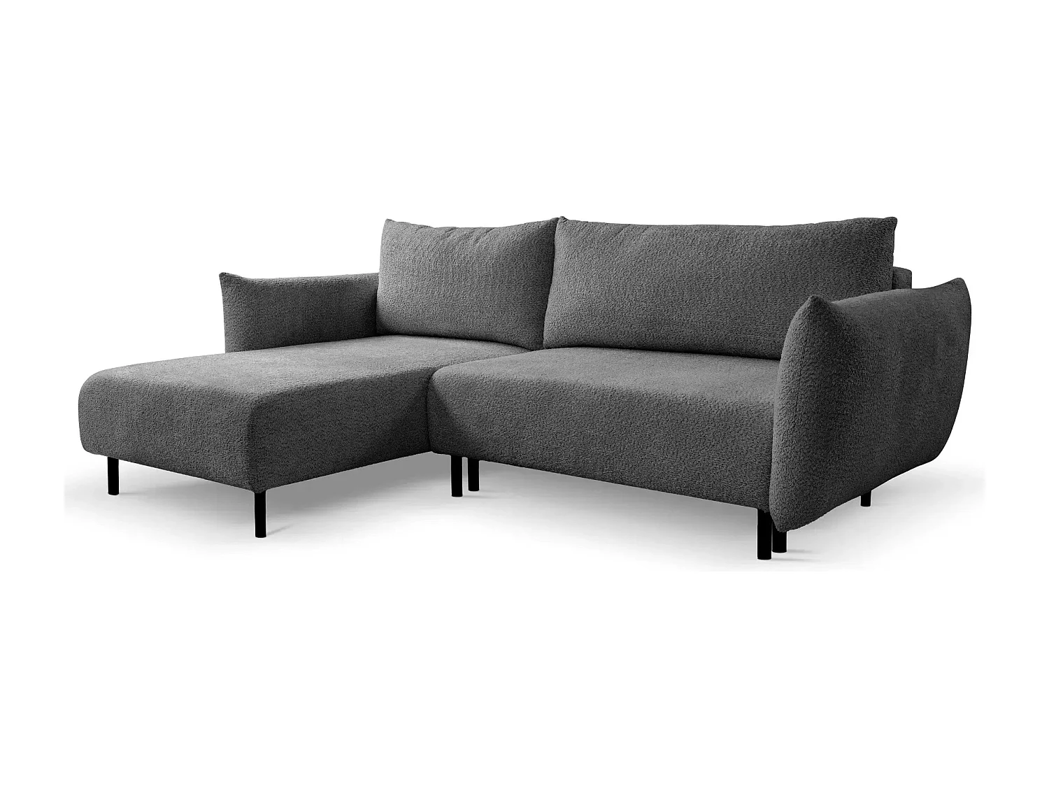 ALIX - Canapé d'angle convertible tissu bouclette 4 places - Gris foncé