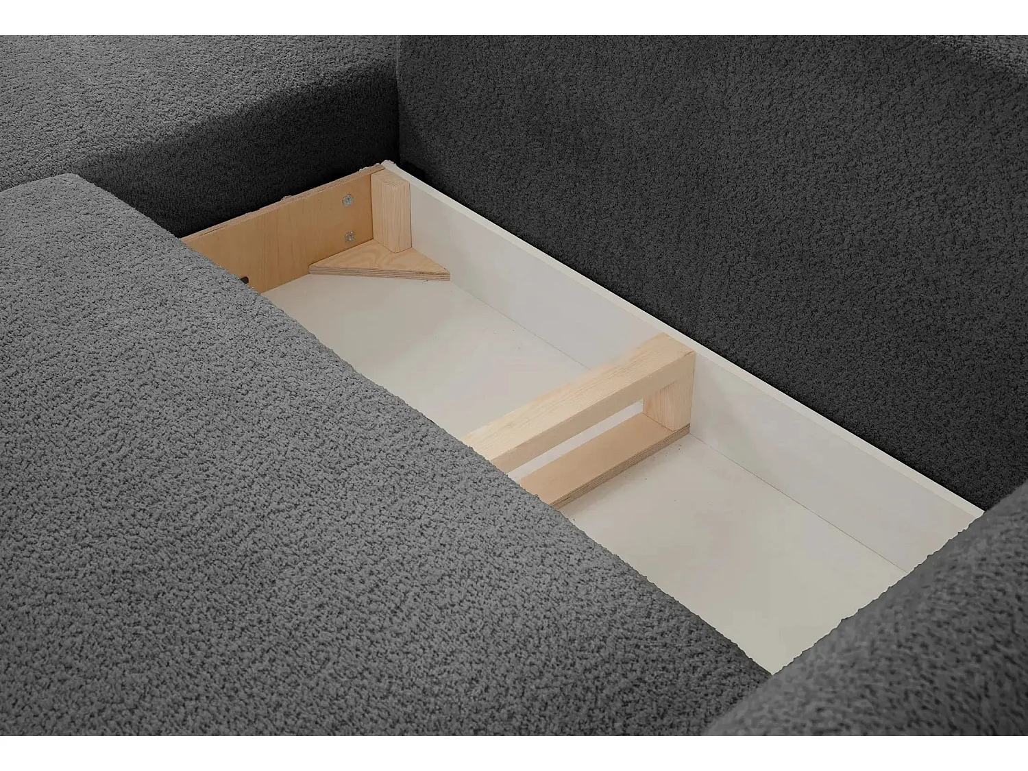 ALIX - Canapé d'angle convertible tissu bouclette 4 places - Gris foncé