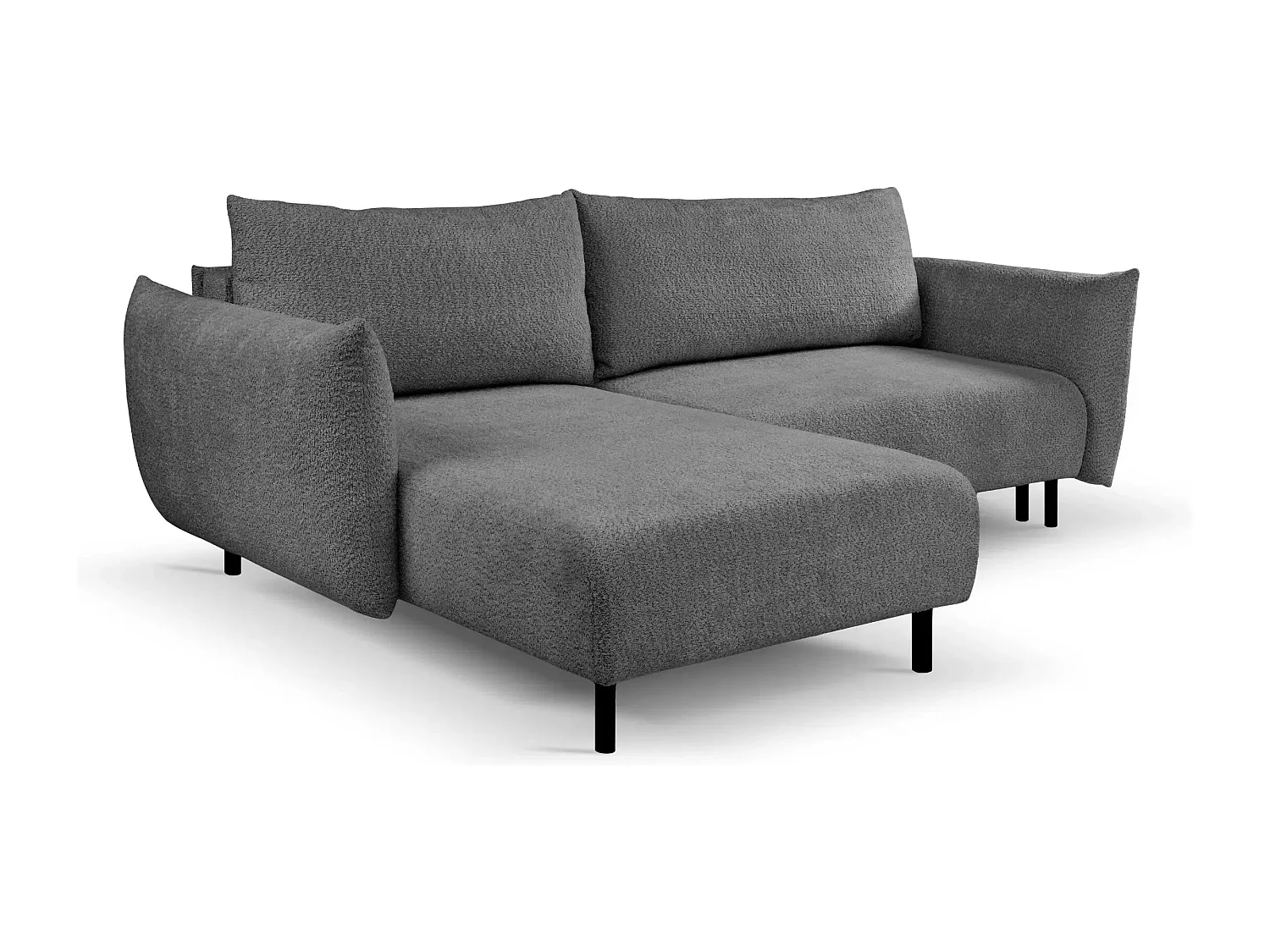 ALIX - Canapé d'angle convertible tissu bouclette 4 places - Gris foncé