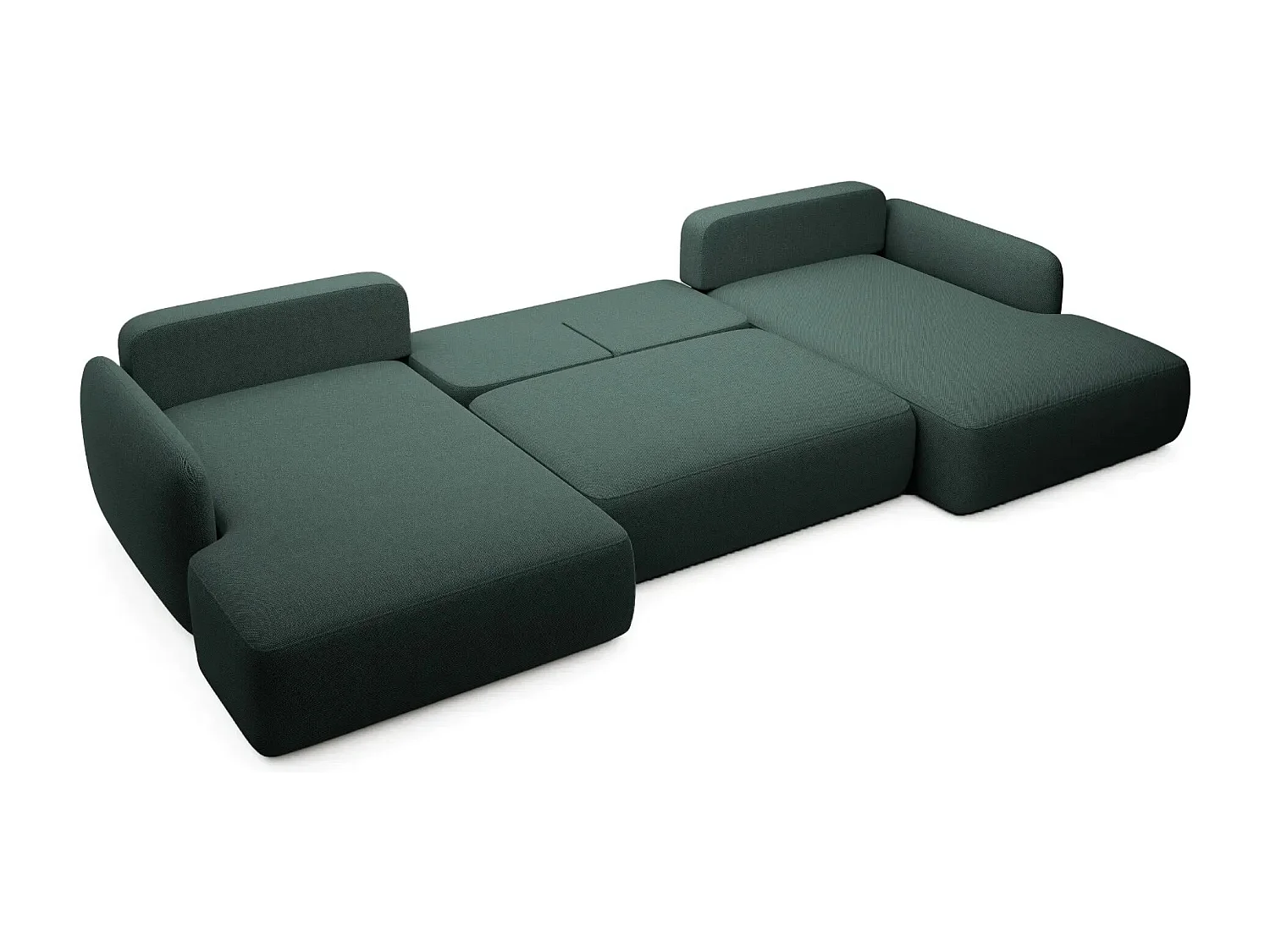 GIGI - Canapé panoramique convertible tissu bouclette 5 places - Vert