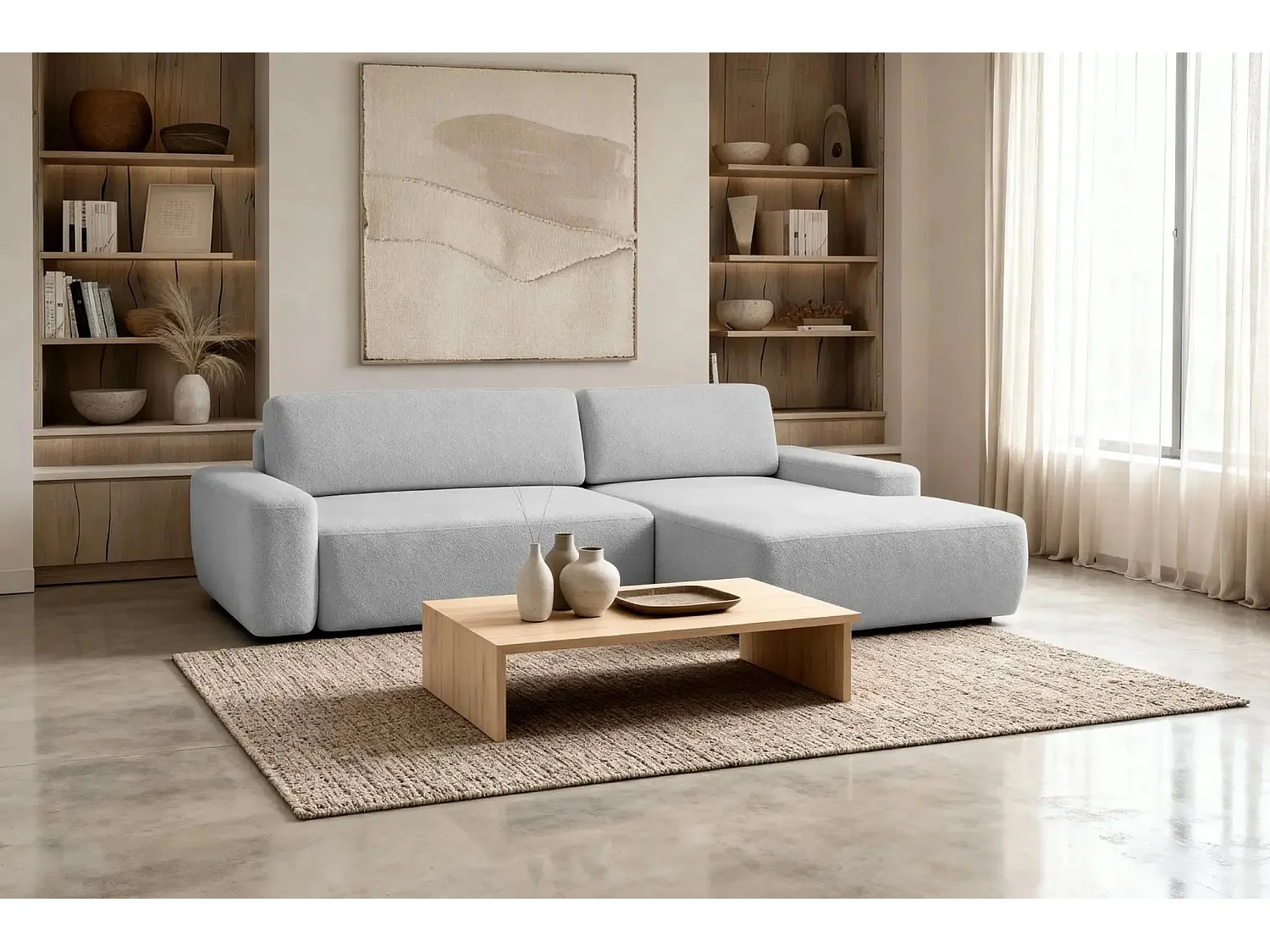 IVY - Canapé d'angle convertible tissu chiné 4 places - Gris clair - Gauche