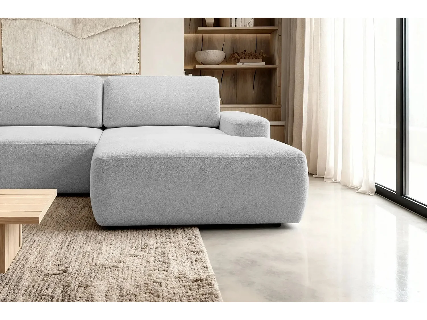 IVY - Canapé d'angle convertible tissu chiné 4 places - Gris clair - Gauche