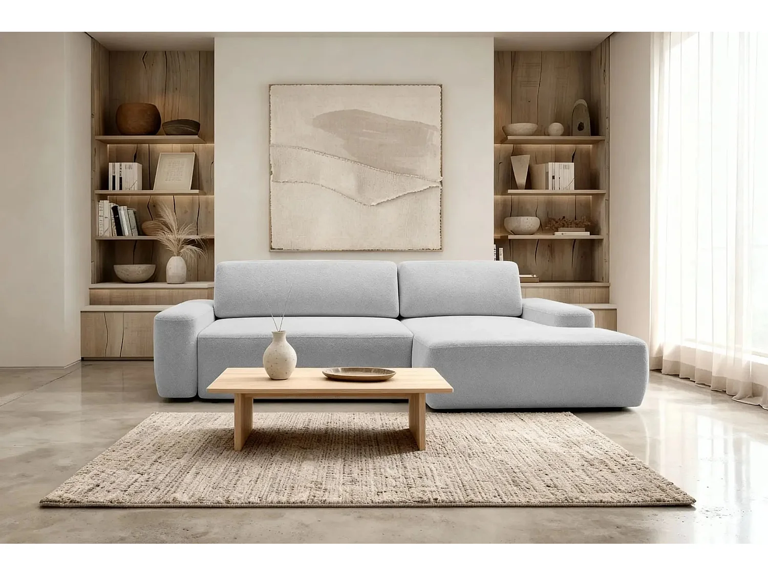 IVY - Canapé d'angle convertible tissu chiné 4 places - Gris clair - Gauche