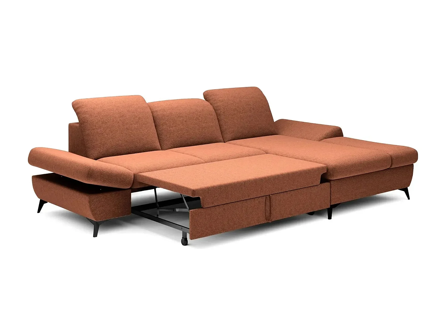 LIVIA - Canapé d'angle convertible tissu chiné 4 places - Terracotta - Droit