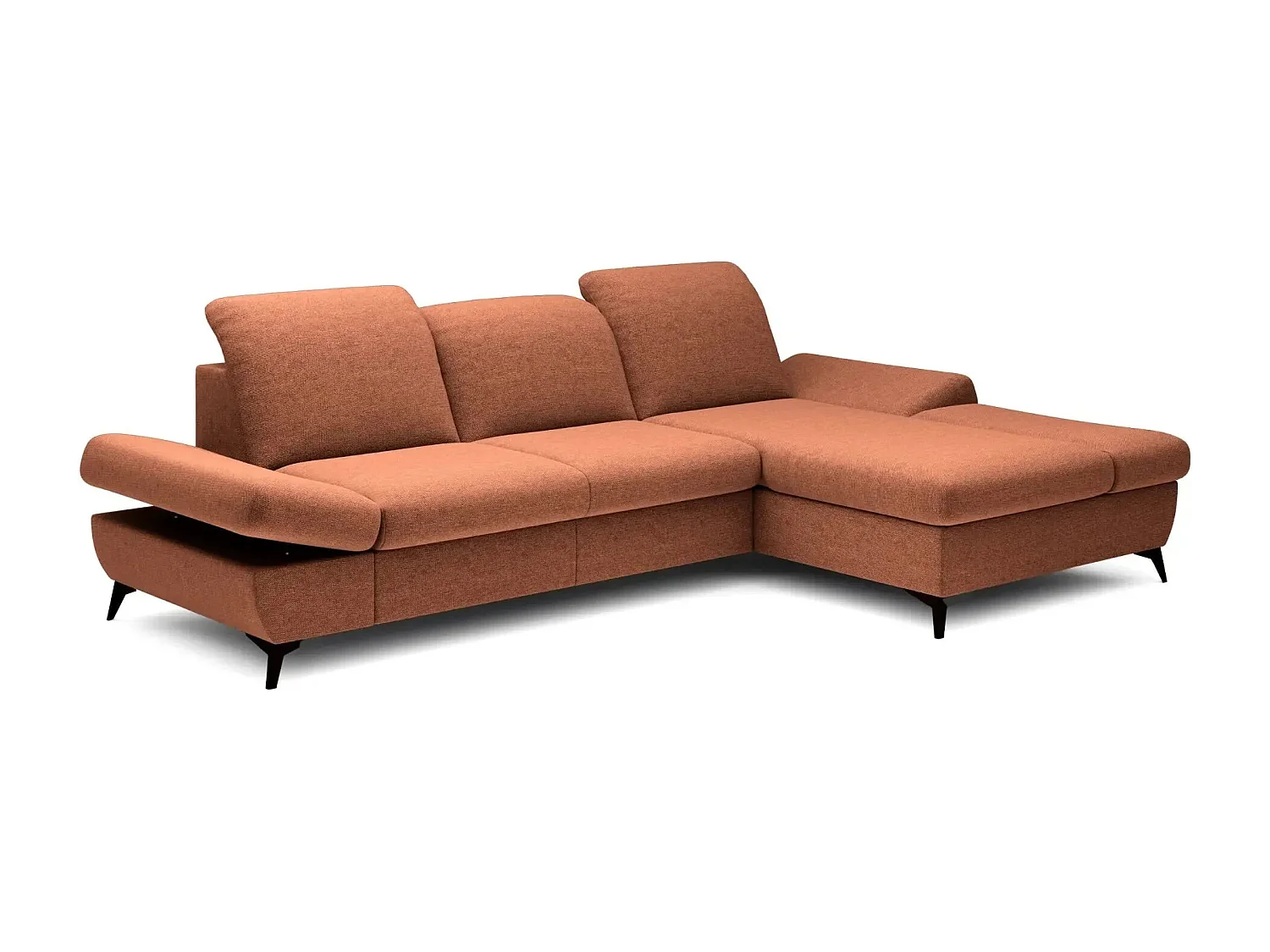LIVIA - Canapé d'angle convertible tissu chiné 4 places - Terracotta - Droit