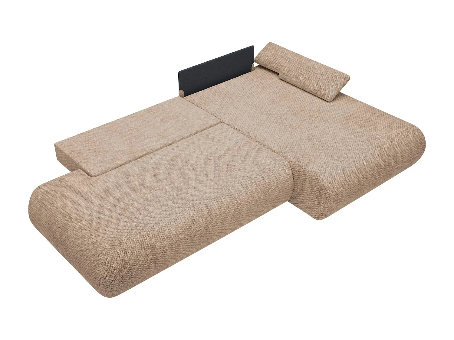LEVI - Canapé d'angle convertible tissu lisse 3 places - Café - Droit