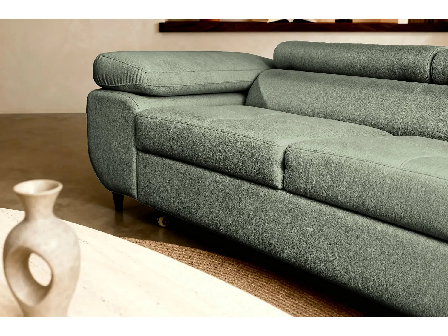 CHARLIE - Canapé droit convertible tissu chiné 3 places - Vert