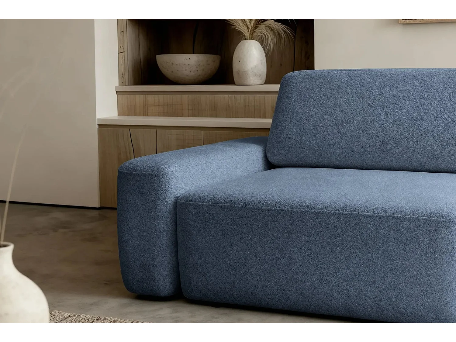 IVY - Canapé droit convertible coffre tissu chiné 3 places - Bleu