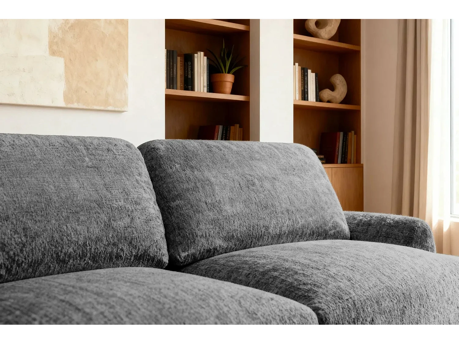 CLAUDIA - Canapé droit convertible tissu chenille 3 places - Gris foncé