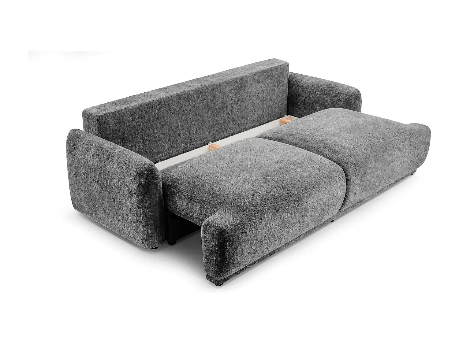 CLAUDIA - Canapé droit convertible tissu chenille 3 places - Gris foncé