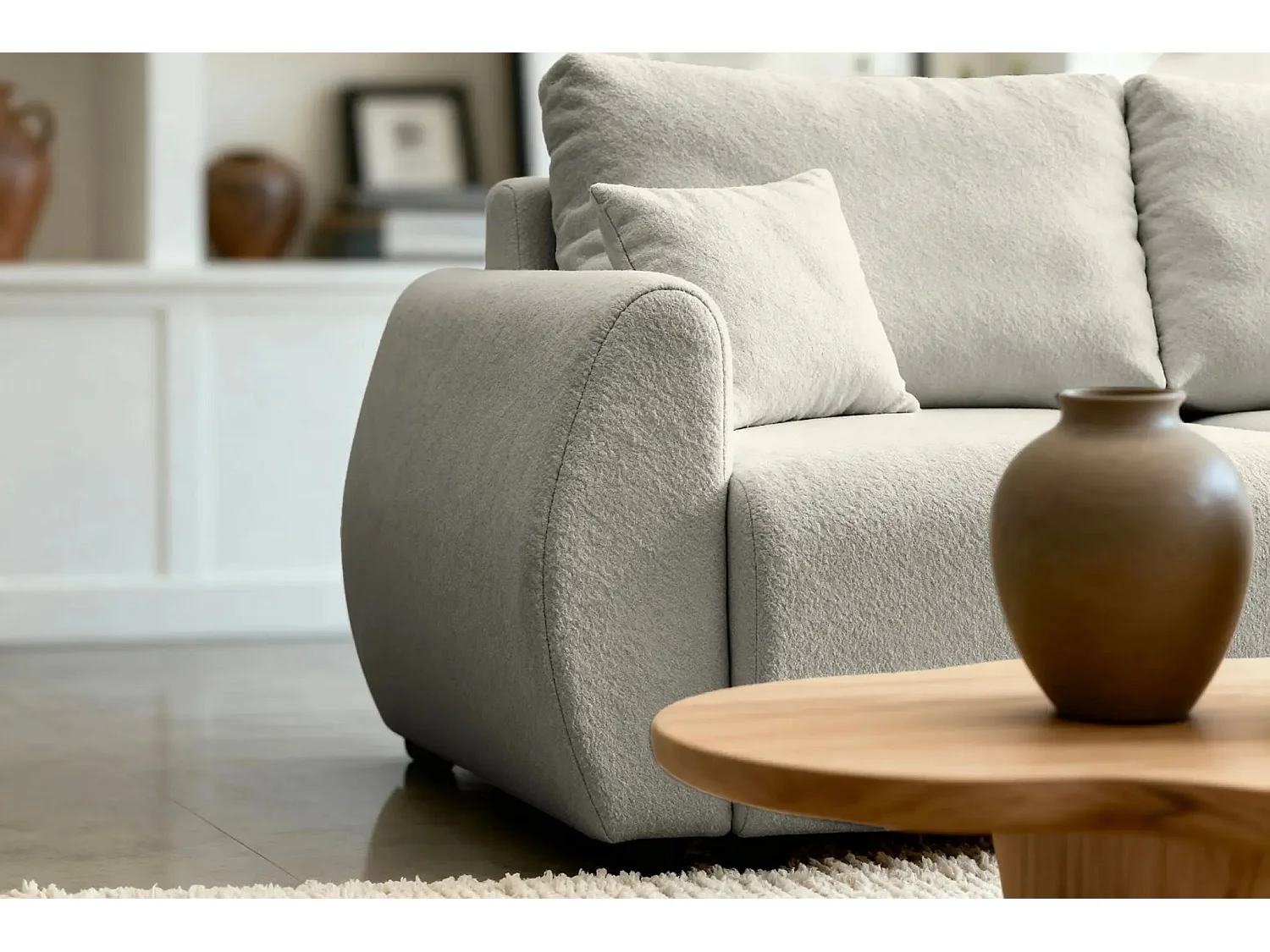 HERA - Canapé d'angle convertible tissu doux 3 places - Café clair