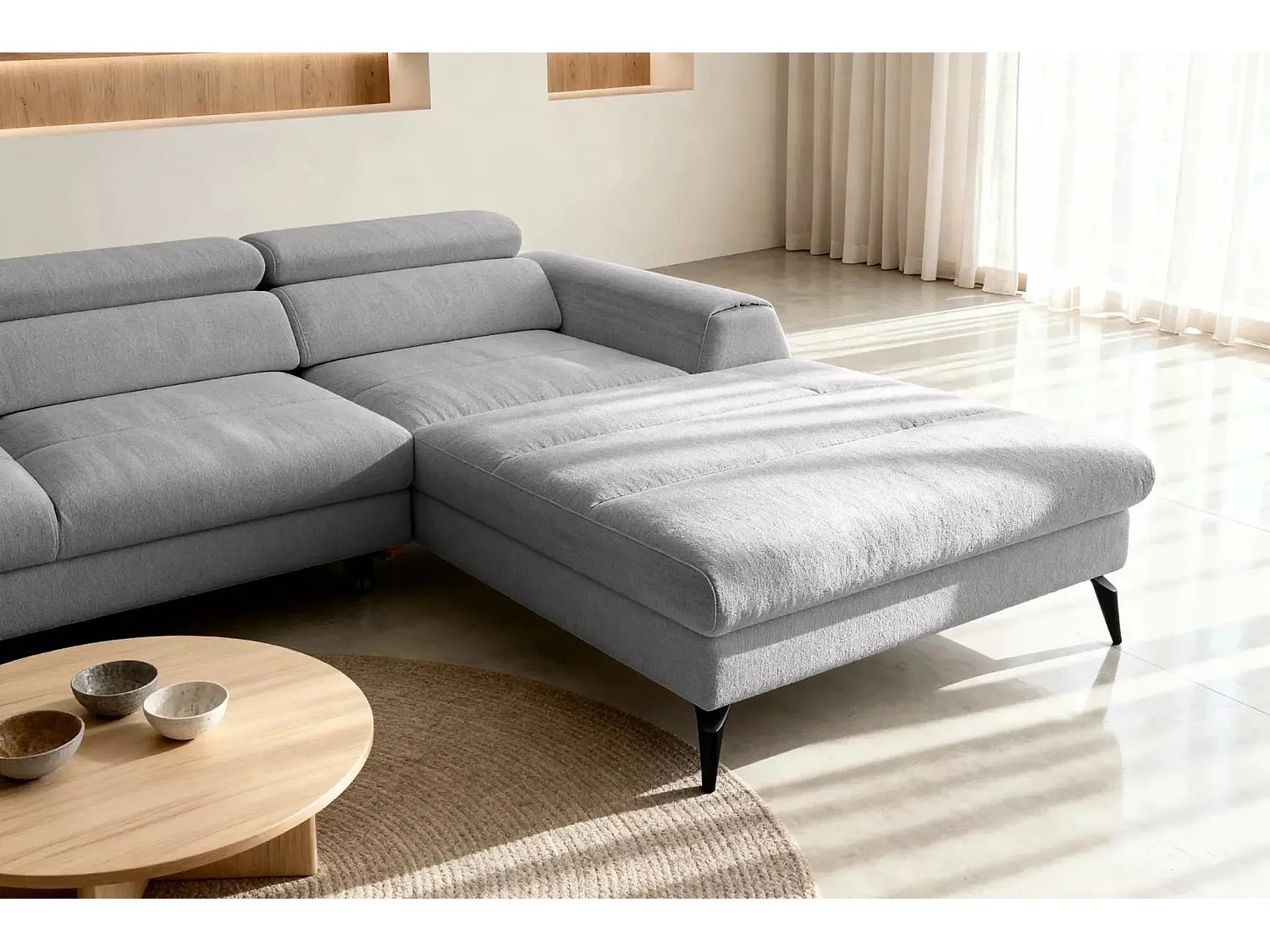 CLOVIS - Canapé d'angle convertible tissu chiné 4 places - Gris - Droit