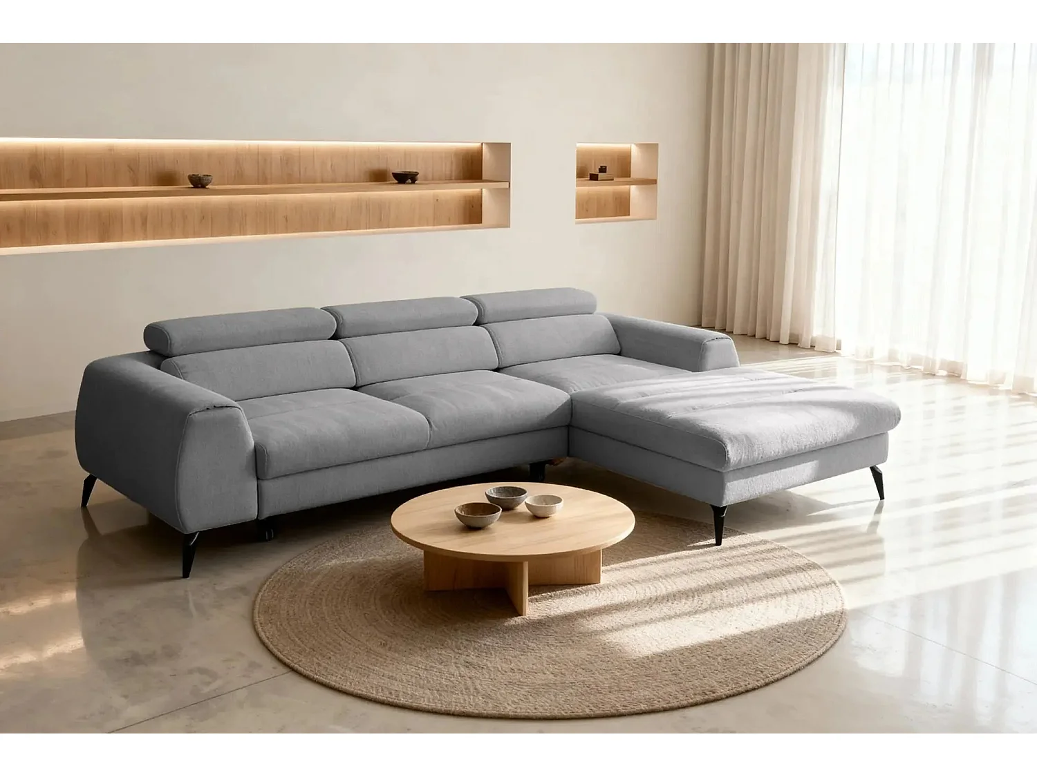 CLOVIS - Canapé d'angle convertible tissu chiné 4 places - Gris - Droit