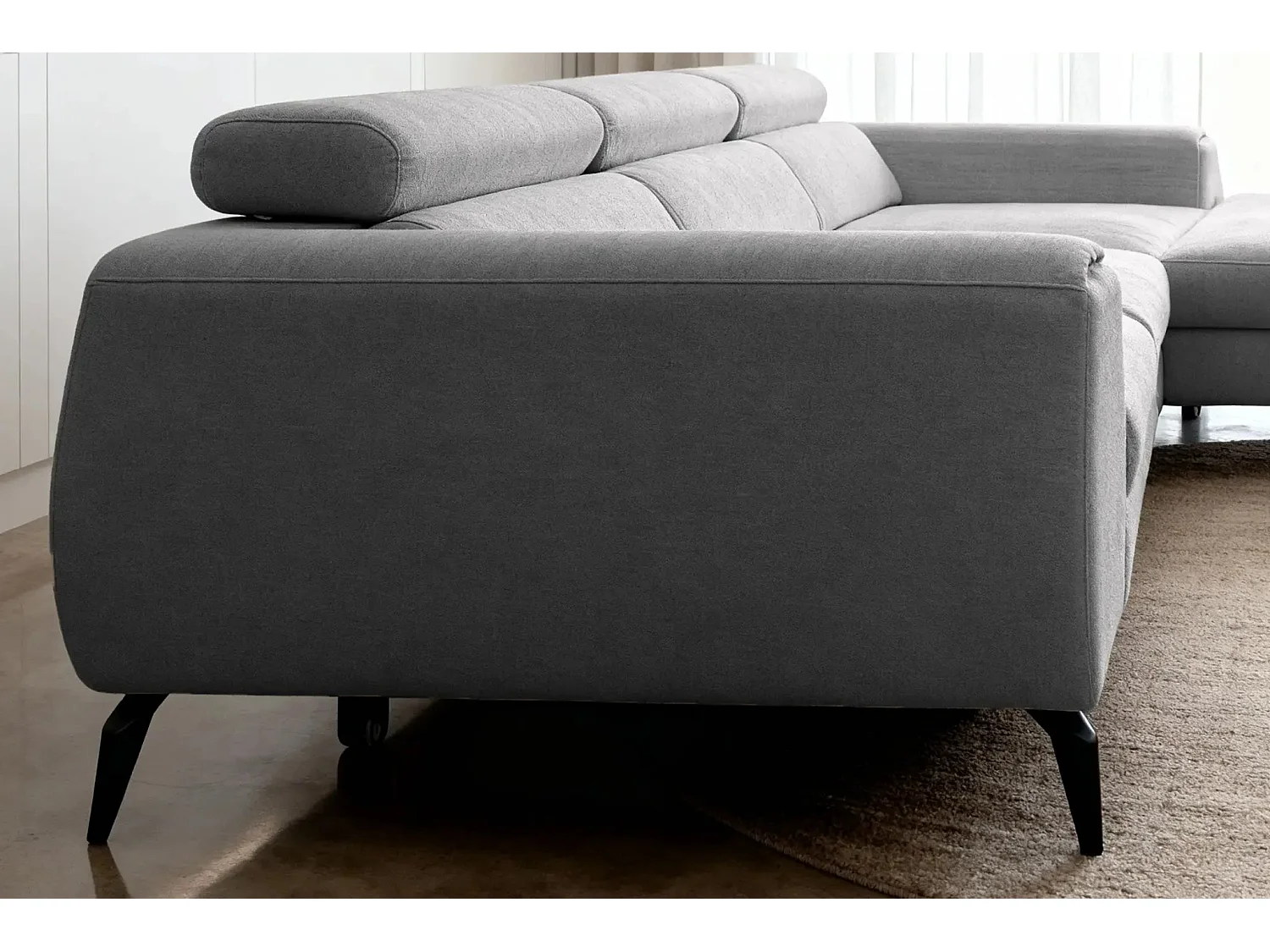 CLOVIS - Canapé d'angle convertible tissu chiné 4 places - Gris - Droit