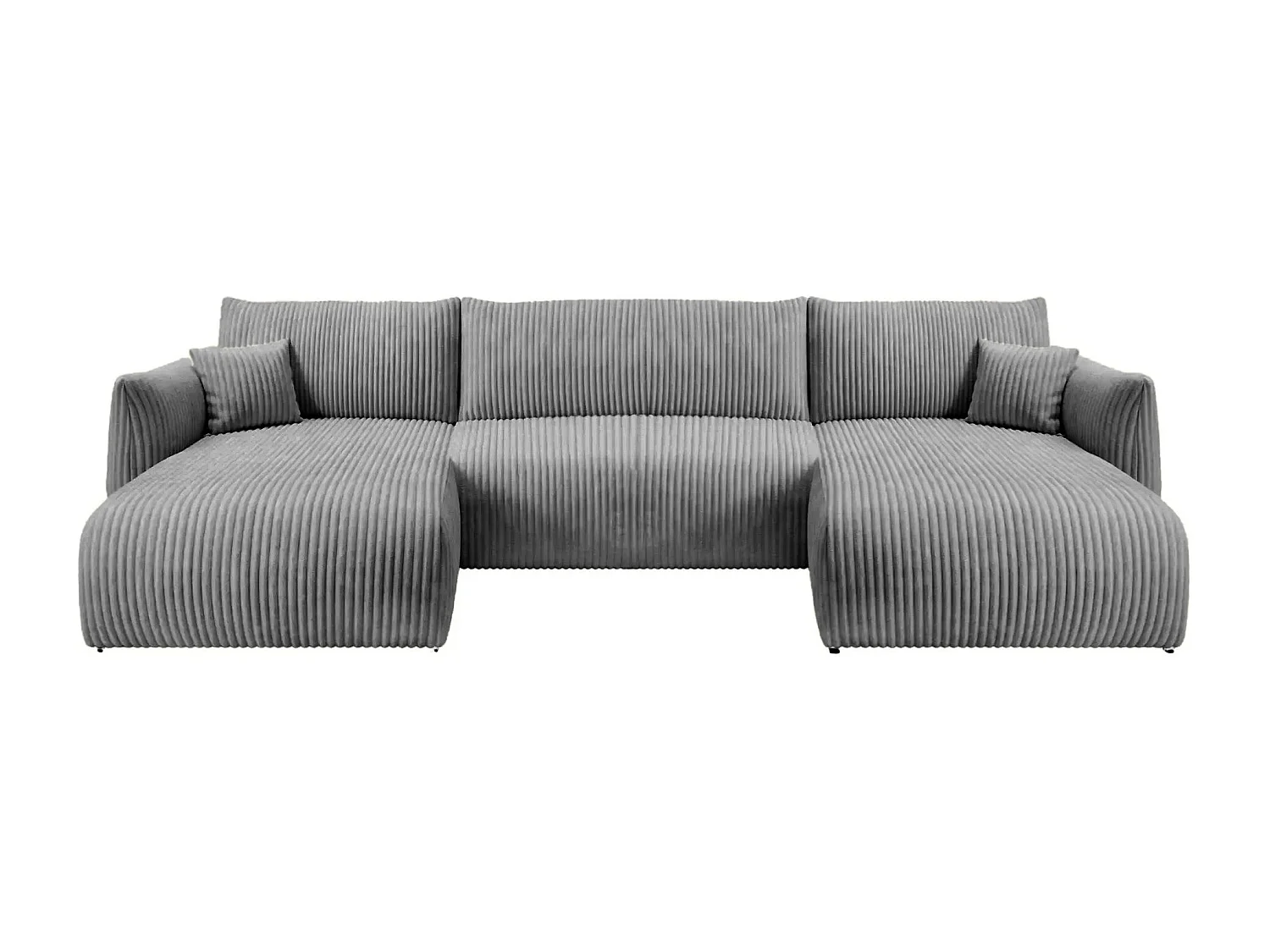 ELIO - Canapé panoramique convertible gros velours côtelé 5 places - Gris foncé