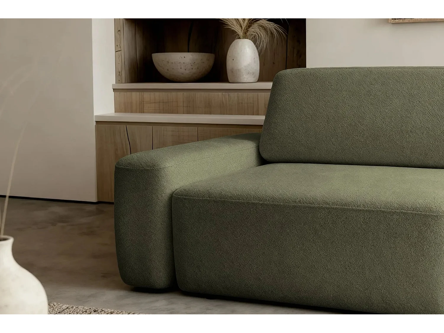 IVY - Canapé droit convertible coffre tissu chiné 3 places - Vert olive