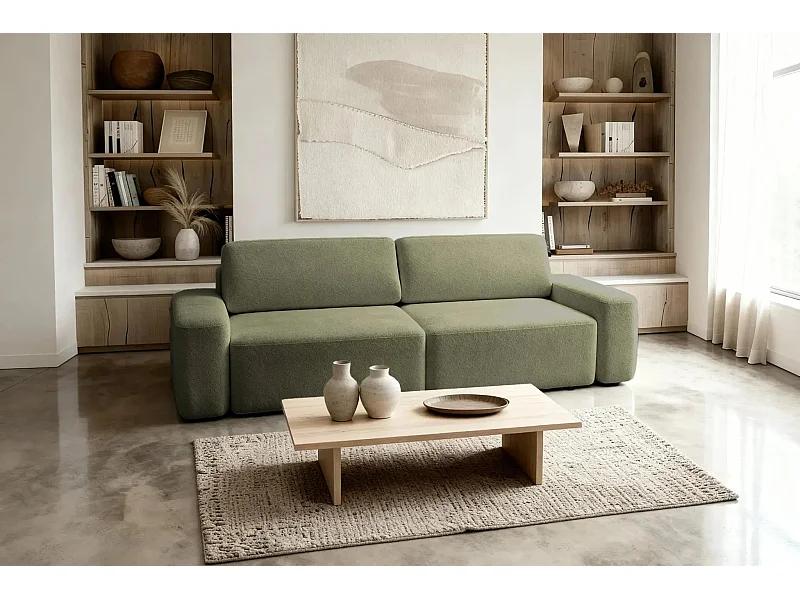 IVY - Canapé droit convertible coffre tissu chiné 3 places - Vert olive