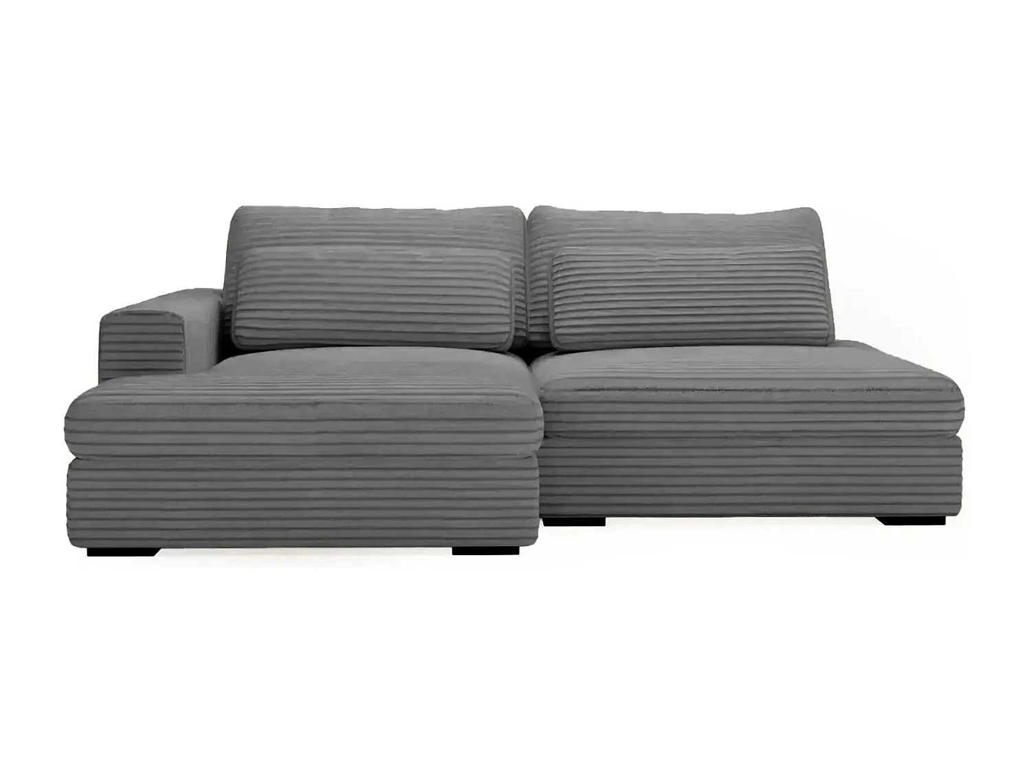 AGATHE - Canapé d'angle convertible gros velours côtelé 4 places - Gris foncé - Gauche