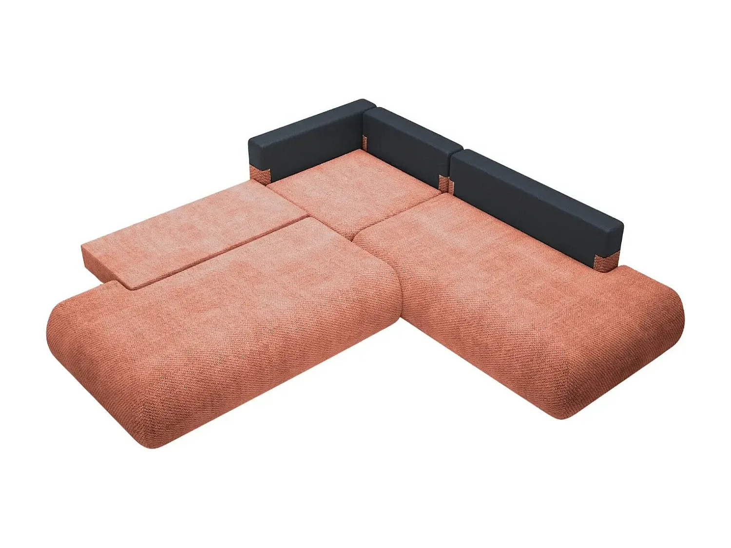 LEVI - Canapé panoramique convertible tissu lisse 5 places - Terracotta - Gauche