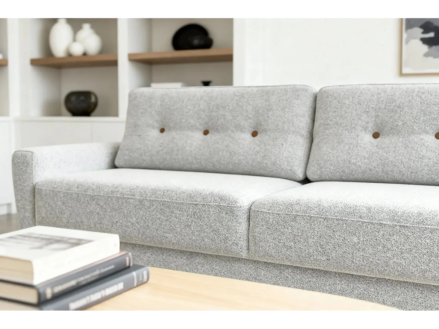 GASPARD - Canapé droit convertible tissu bouclette 3 places - Beige