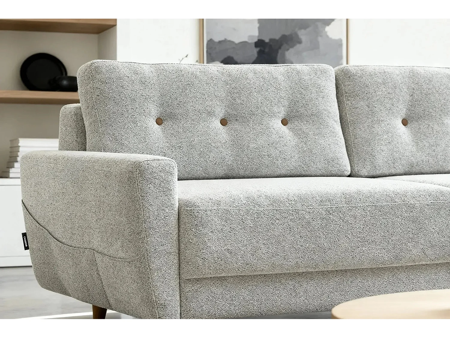 GASPARD - Canapé droit convertible tissu bouclette 3 places - Beige